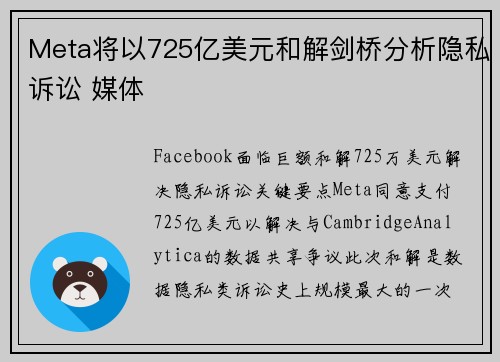 Meta将以725亿美元和解剑桥分析隐私诉讼 媒体