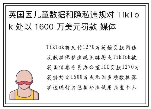 英国因儿童数据和隐私违规对 TikTok 处以 1600 万美元罚款 媒体